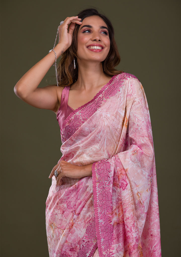Onion Pink Printed Semi Crepe Saree