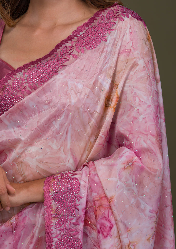 Onion Pink Printed Semi Crepe Saree