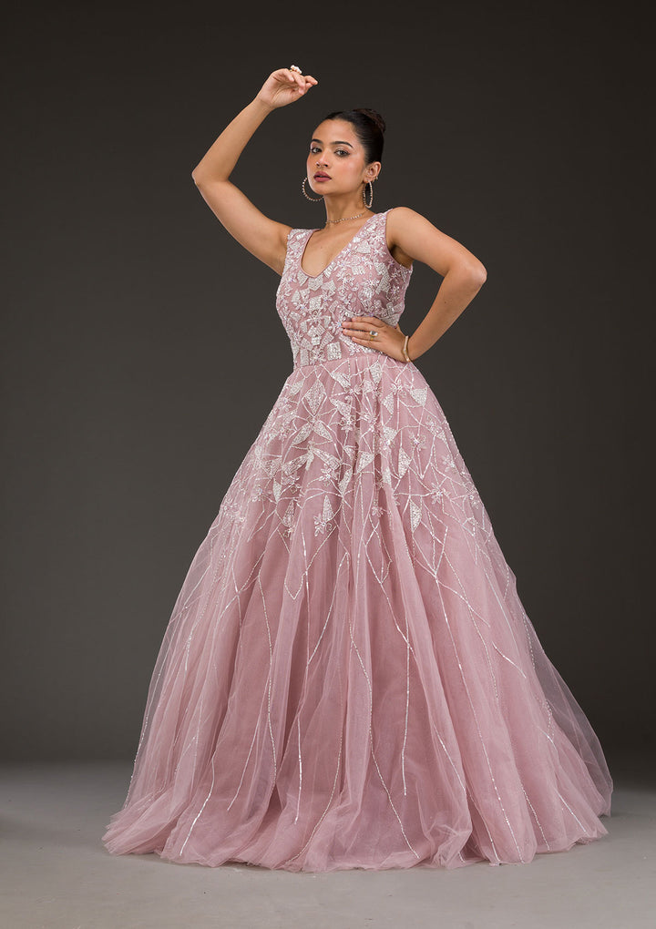 Onion Pink Sequins Net Gown