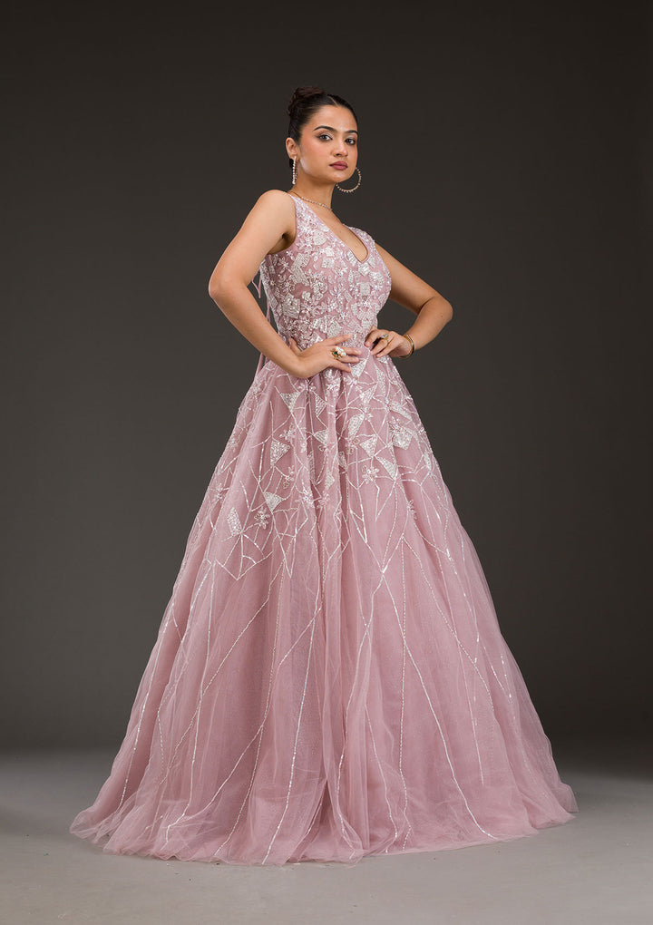 Onion Pink Sequins Net Gown