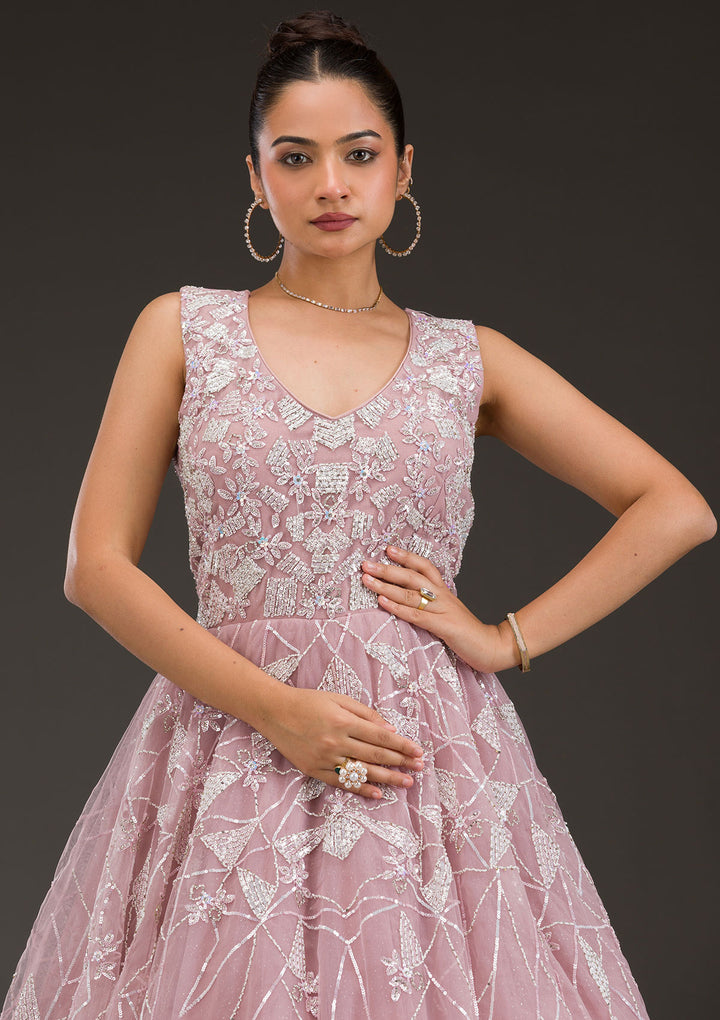 Onion Pink Sequins Net Gown