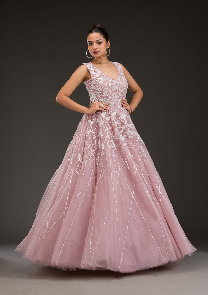 Onion Pink Sequins Net Gown