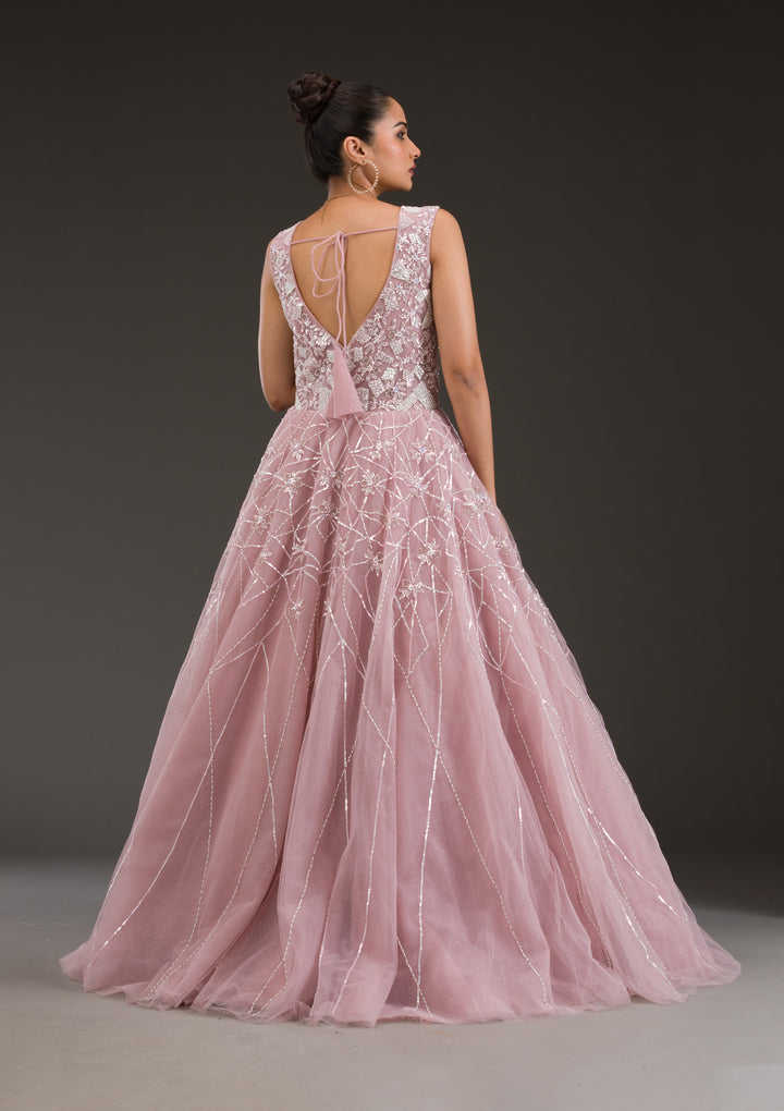 Onion Pink Sequins Net Gown
