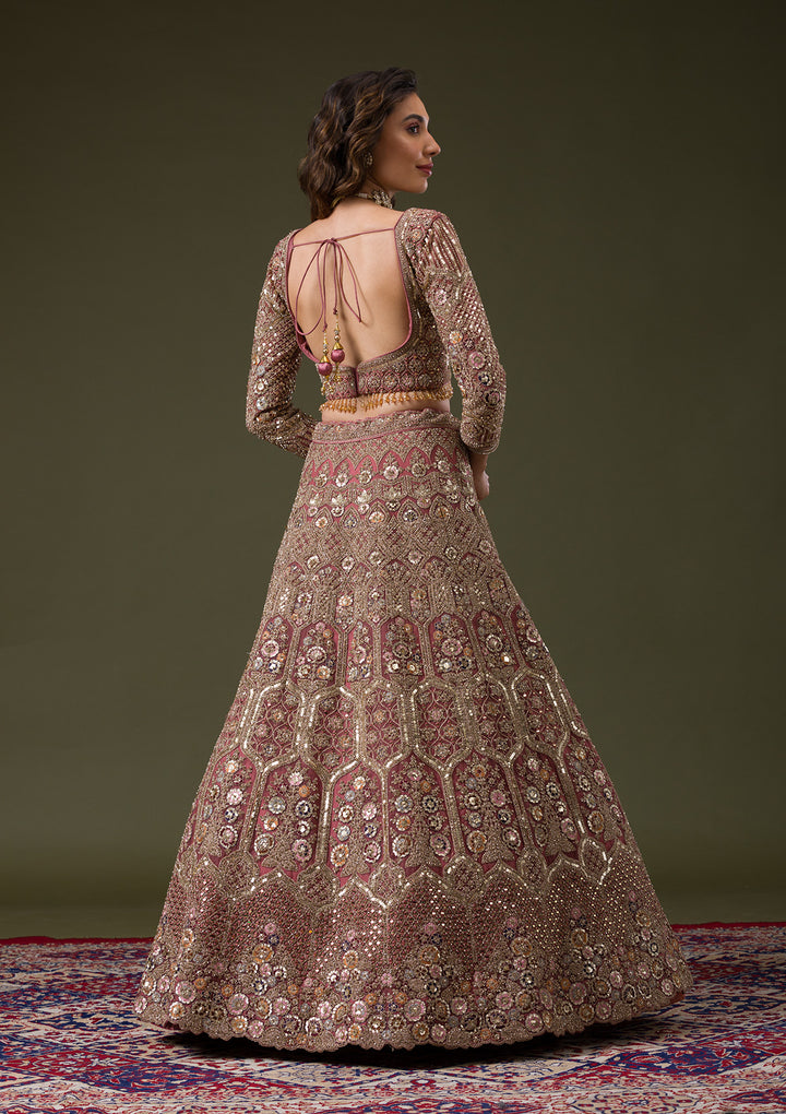 Onion Pink Sequins Net Readymade Lehenga