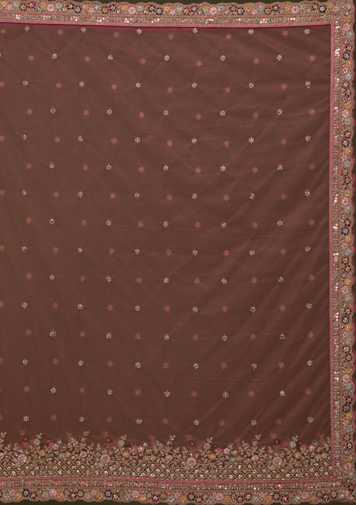 Onion Pink Sequins Net Readymade Lehenga