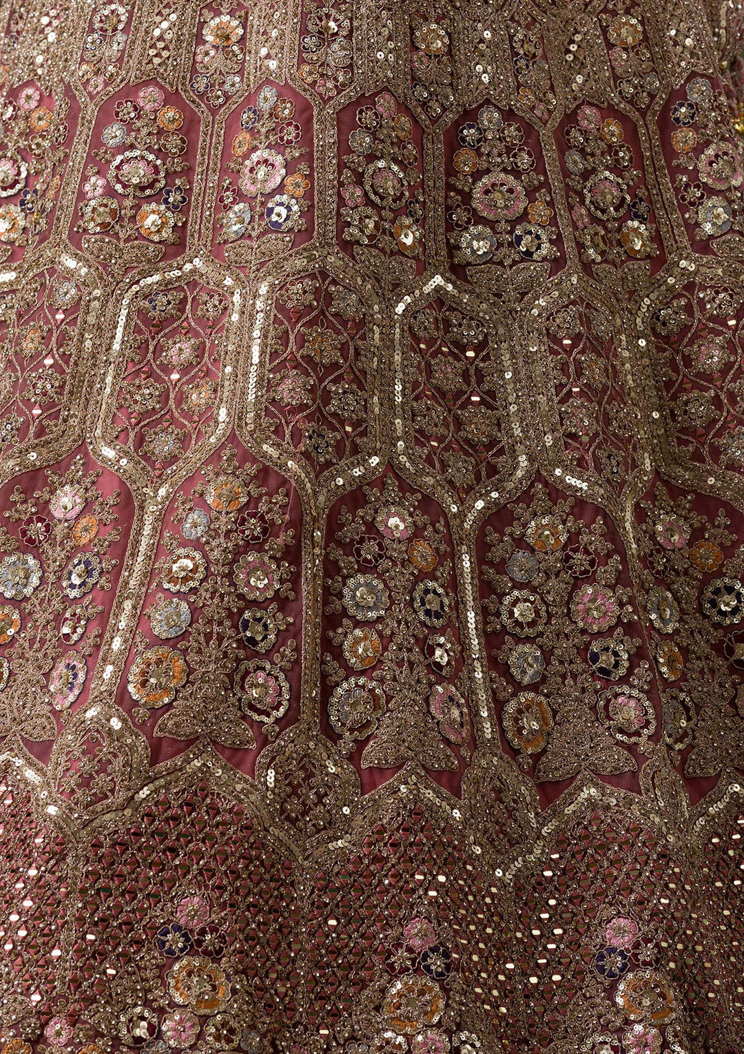 Onion Pink Sequins Net Readymade Lehenga