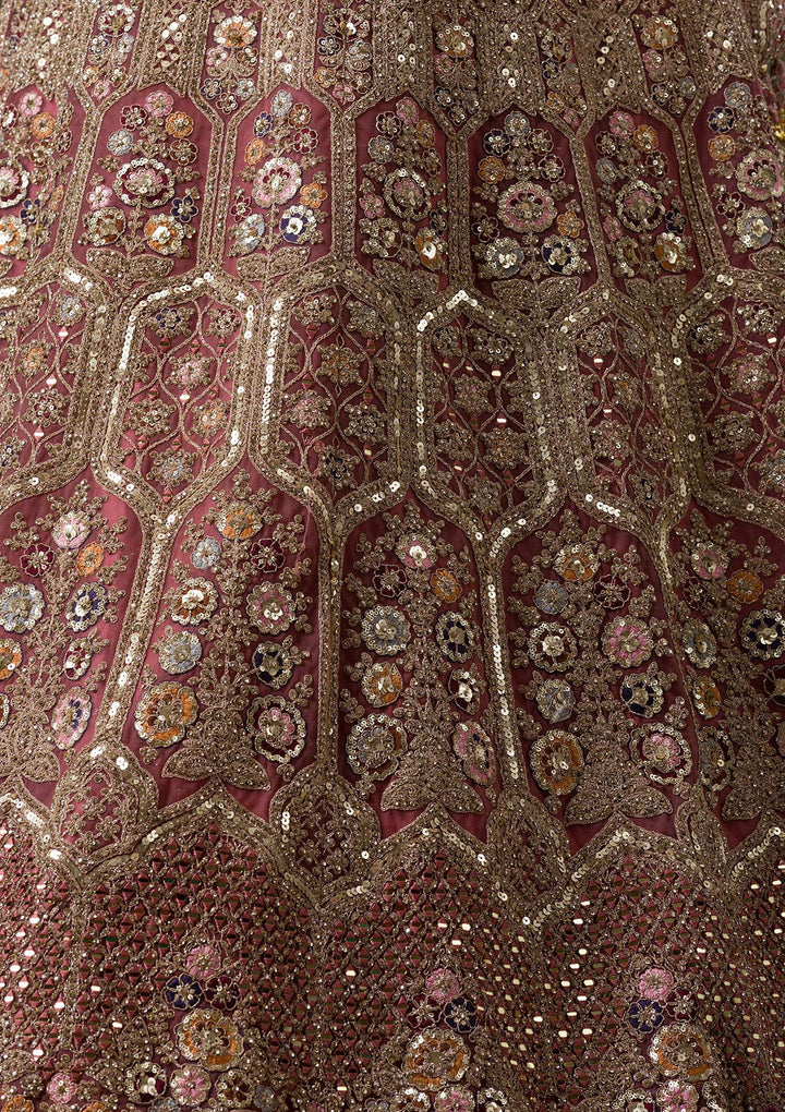 Onion Pink Sequins Net Readymade Lehenga
