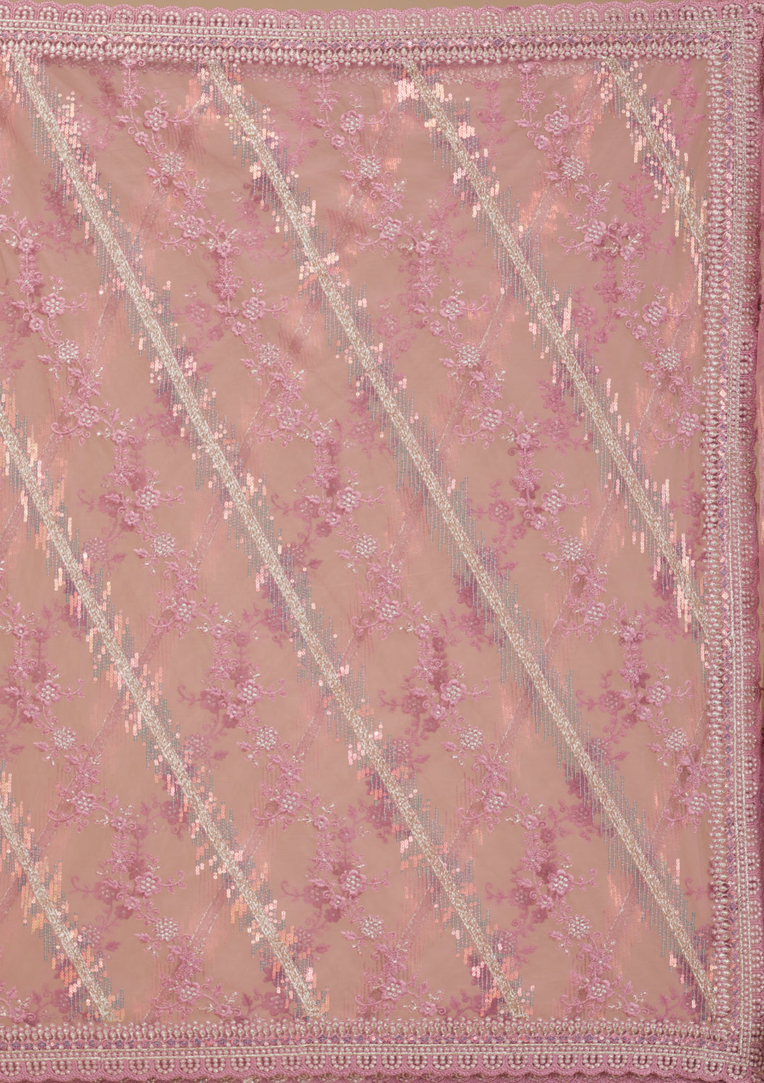 Onion Pink Sequins Net Saree