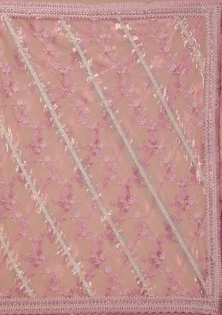 Onion Pink Sequins Net Saree