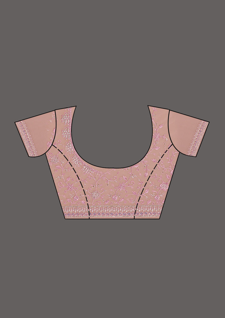 Onion Pink Sequins Net Saree