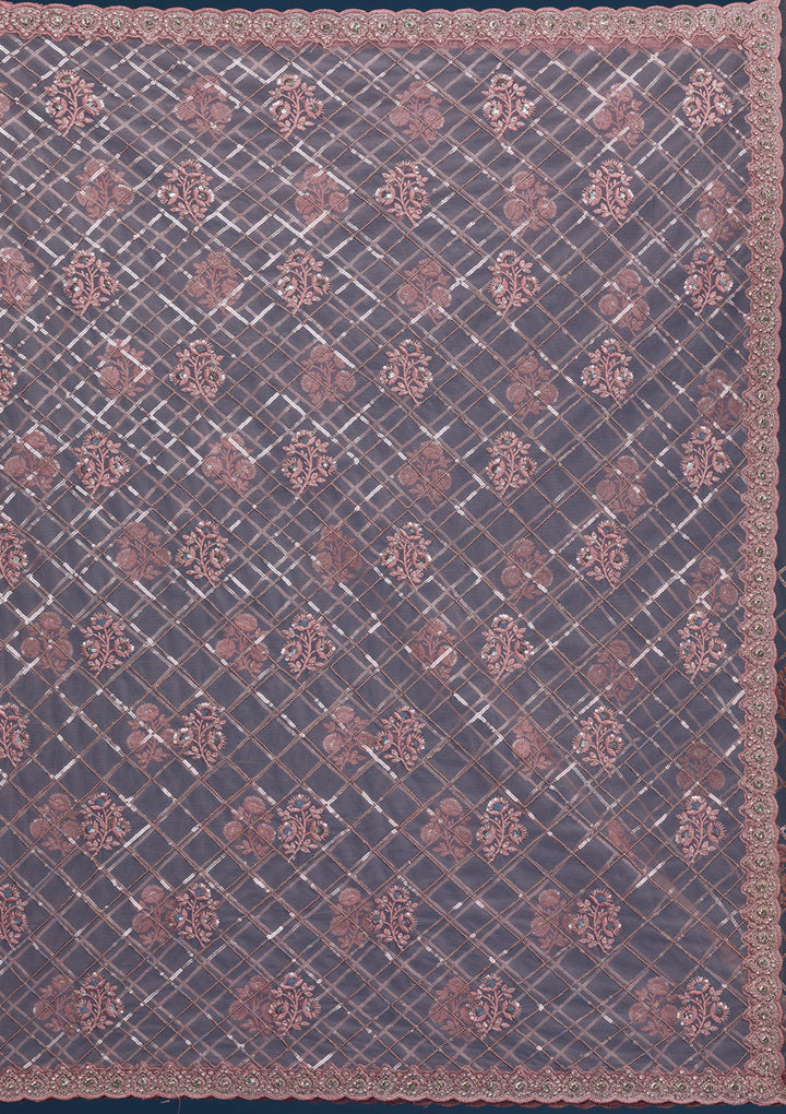 Onion Pink Sequins Net Saree
