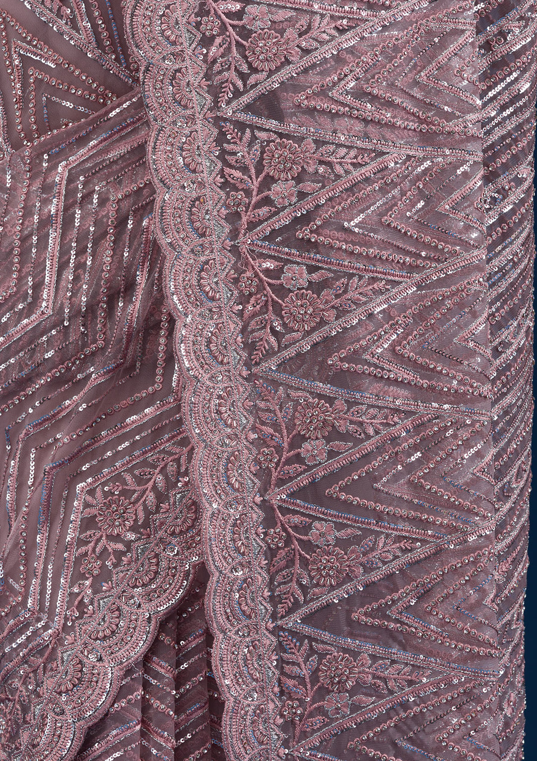 Onion Pink Sequins Net Saree