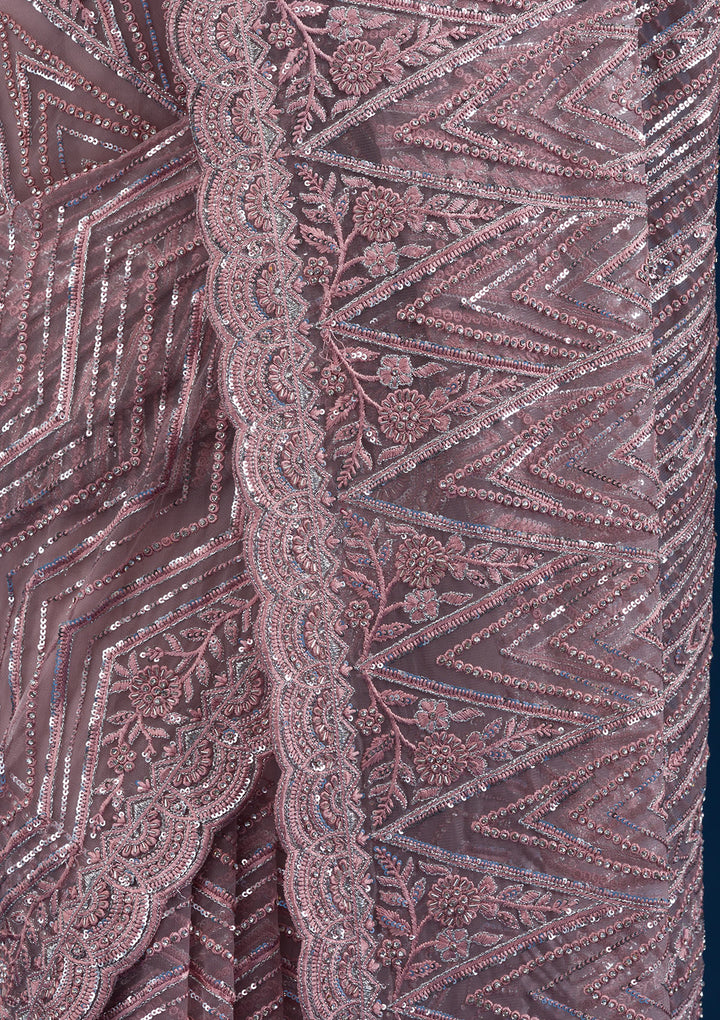 Onion Pink Sequins Net Saree