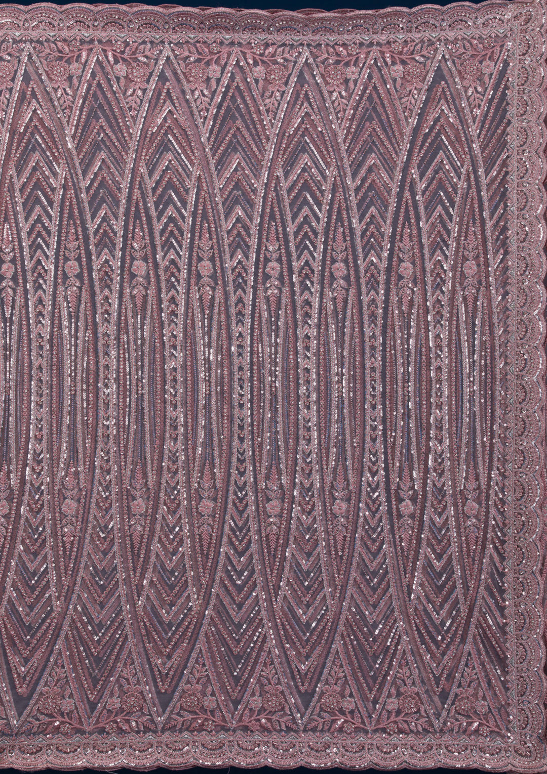 Onion Pink Sequins Net Saree