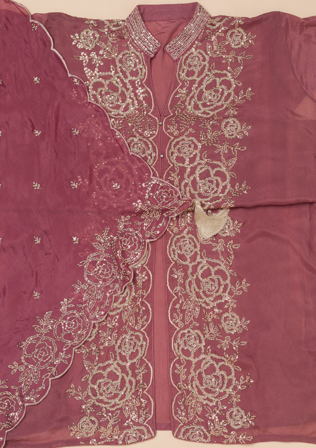 Onion Pink Sequins Semi Crepe Unstitched Salwar Suit