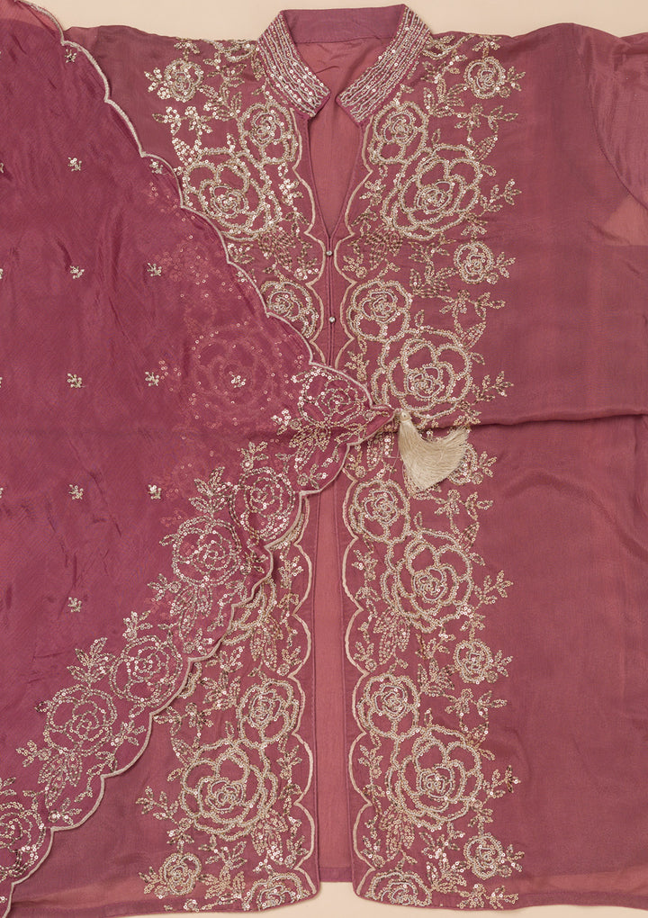 Onion Pink Sequins Semi Crepe Unstitched Salwar Suit