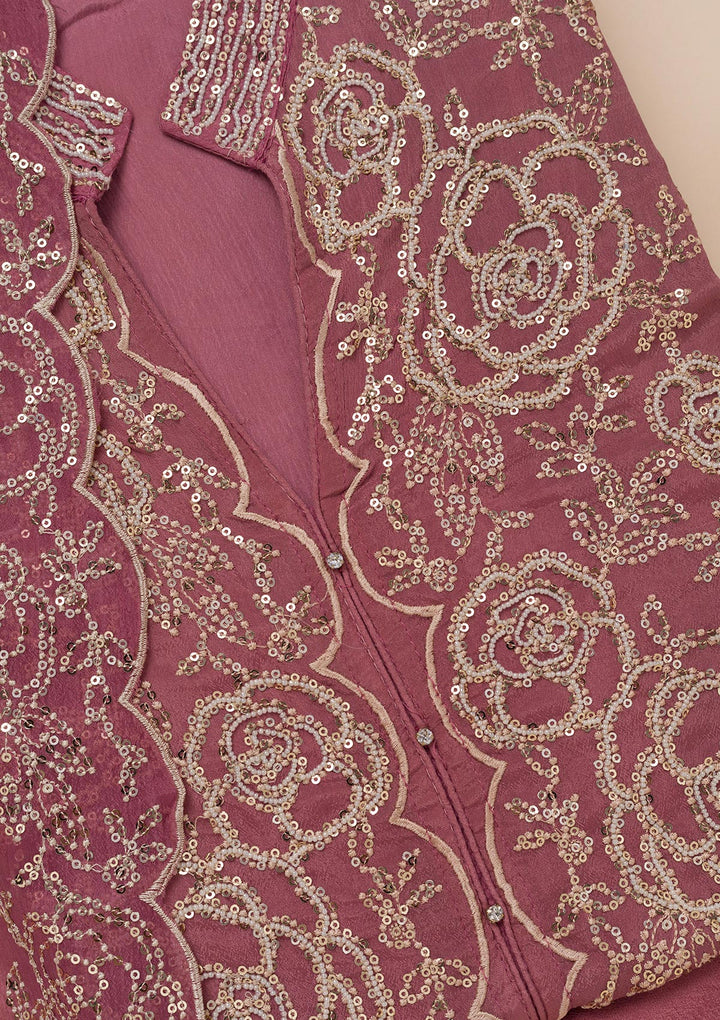 Onion Pink Sequins Semi Crepe Unstitched Salwar Suit