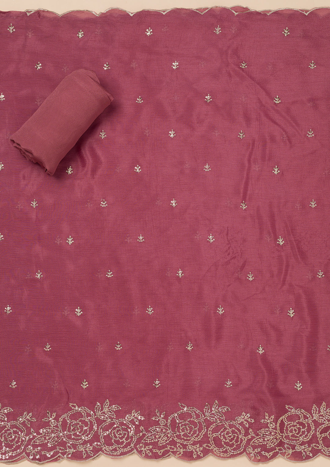 Onion Pink Sequins Semi Crepe Unstitched Salwar Suit