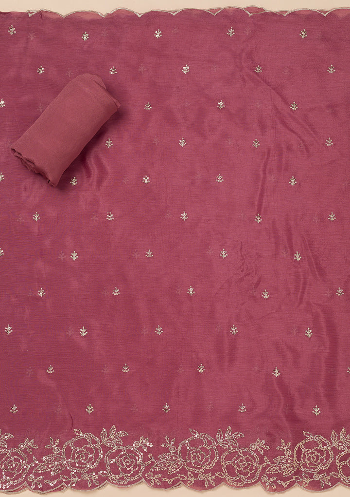Onion Pink Sequins Semi Crepe Unstitched Salwar Suit
