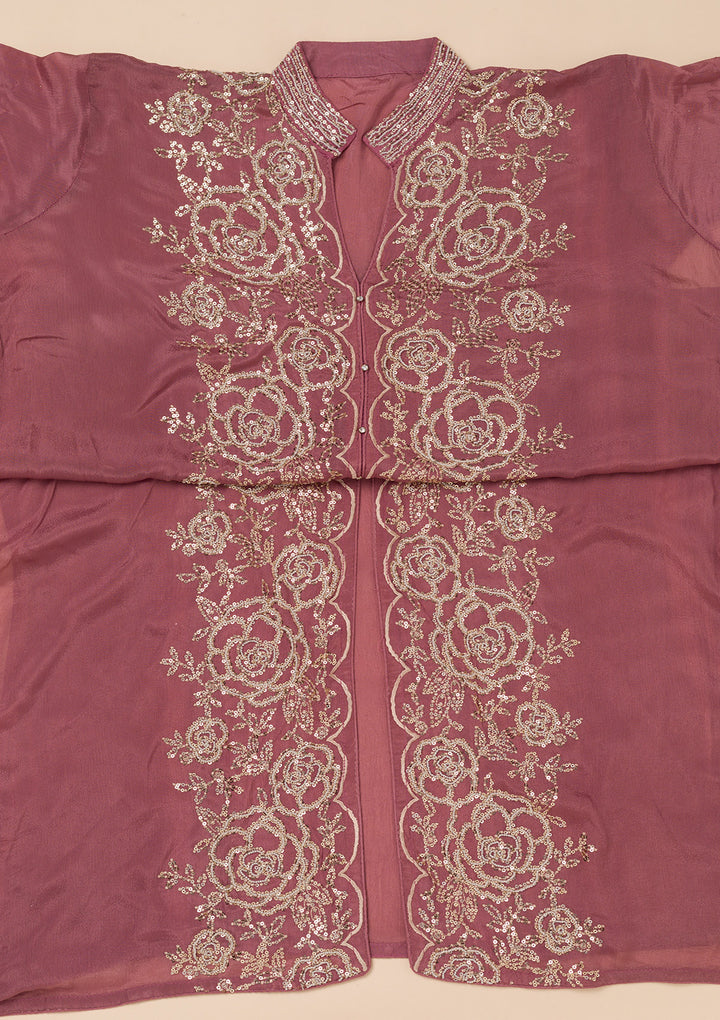 Onion Pink Sequins Semi Crepe Unstitched Salwar Suit