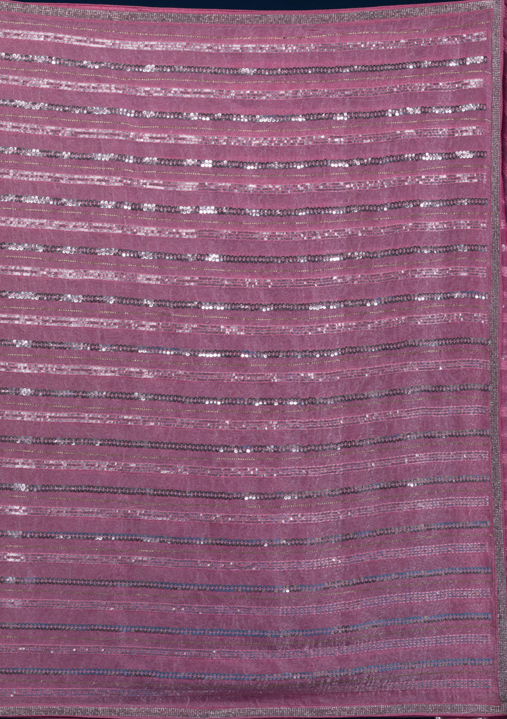 Onion Pink Sequins Semi Crepe Saree