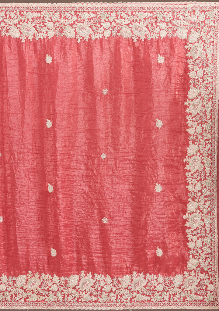 Onion Pink Sequins Tissue Saree