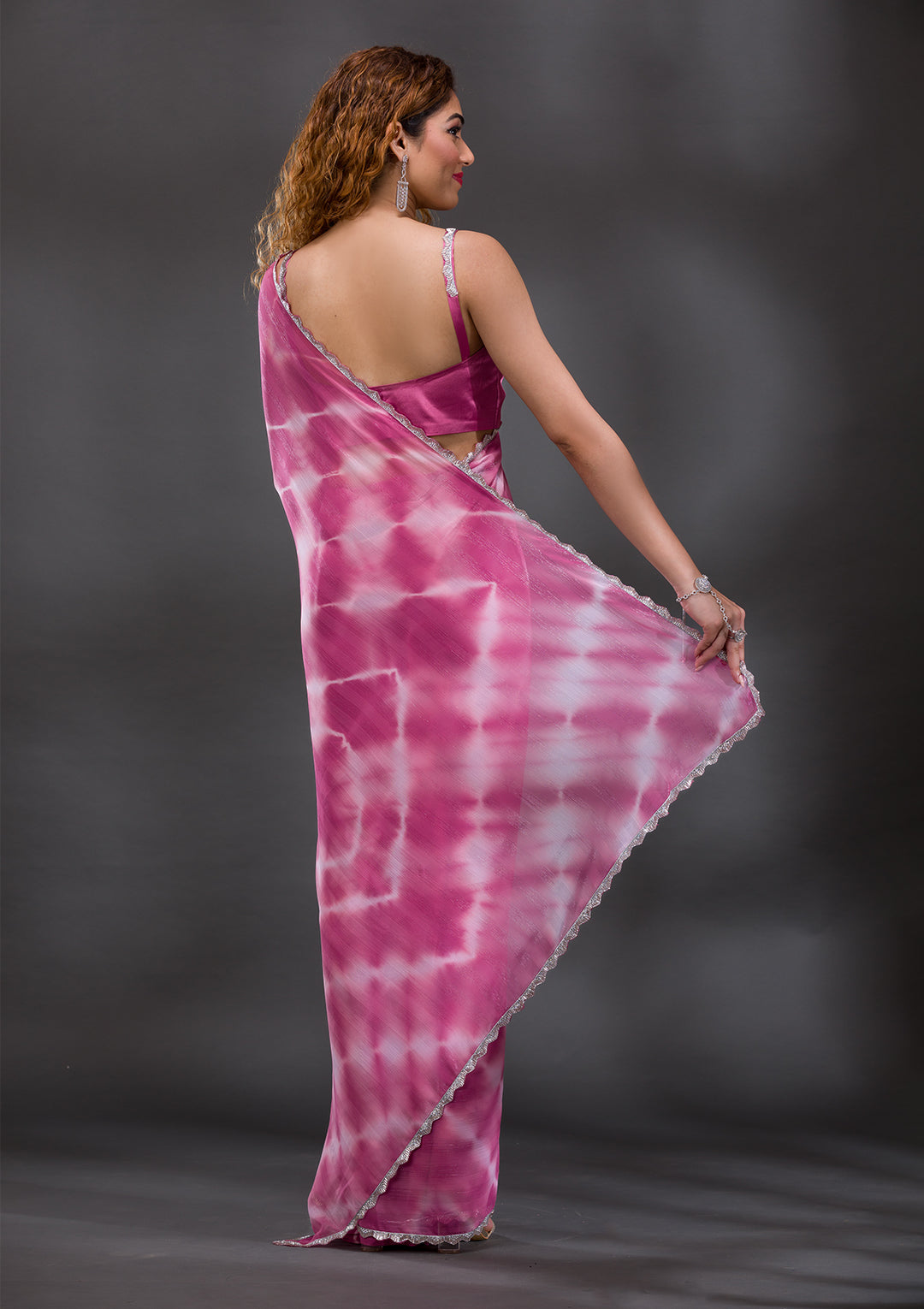 Onion Pink Stonework Shimmer Georgette Saree