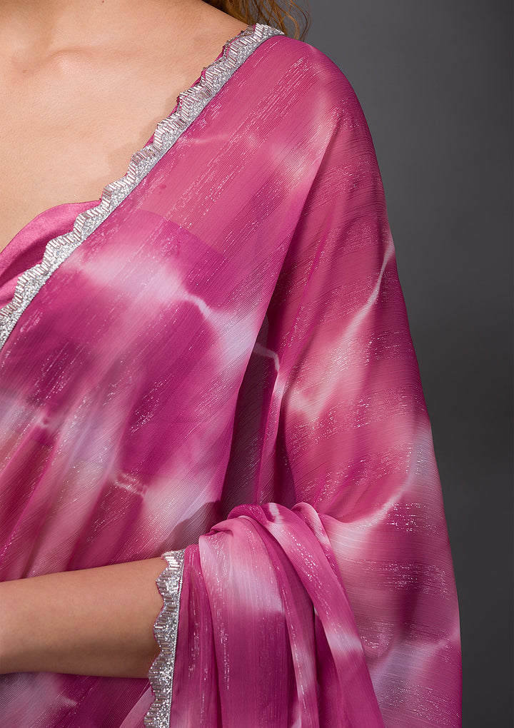 Onion Pink Stonework Shimmer Georgette Saree