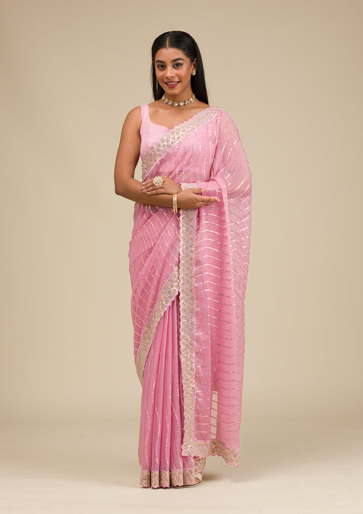 Onion Pink Stonework Chiffon Saree
