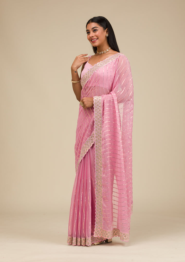 Onion Pink Stonework Chiffon Saree