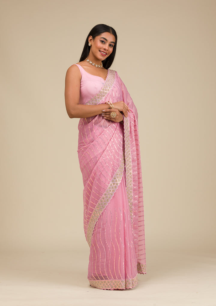 Onion Pink Stonework Chiffon Saree