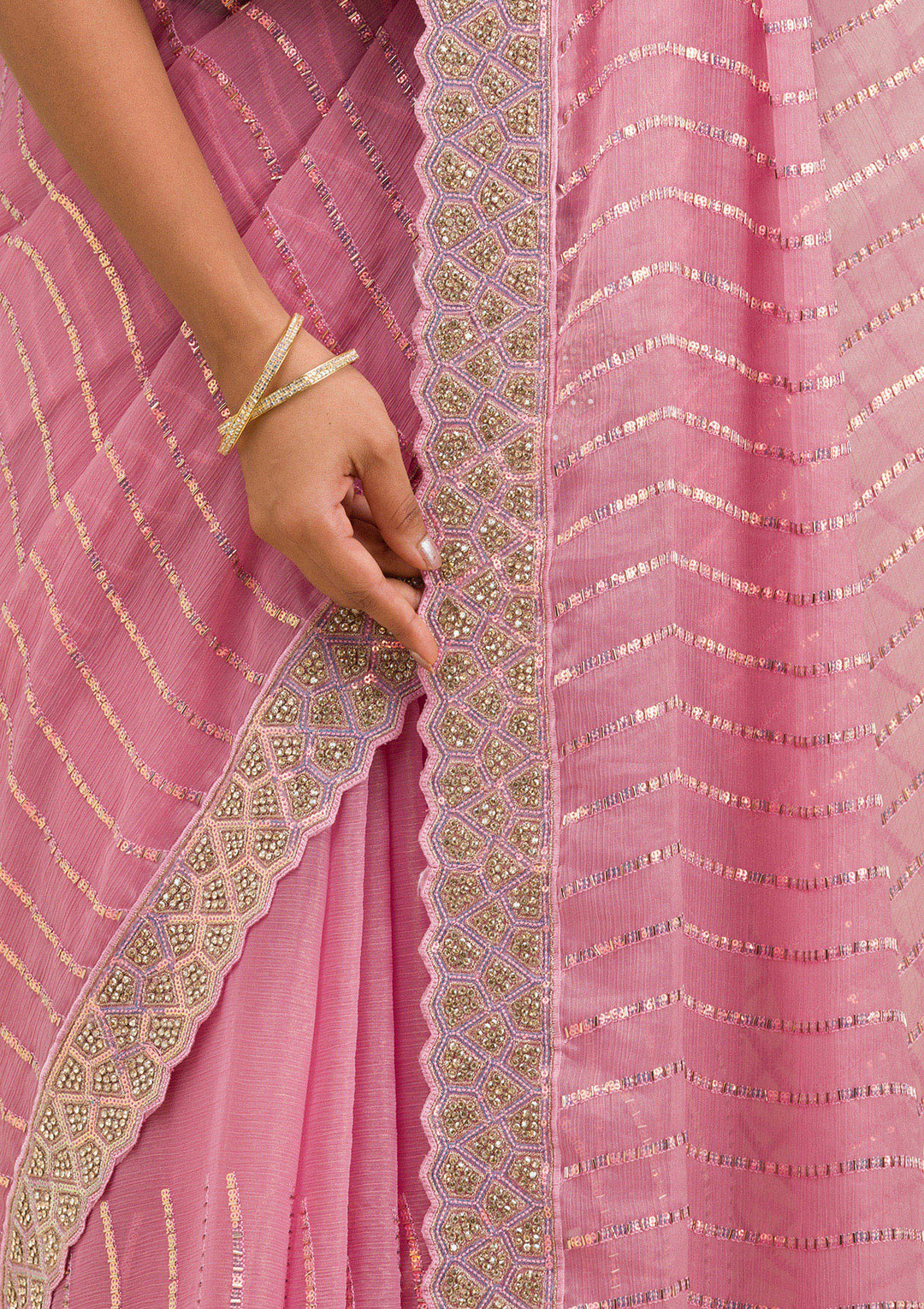 Onion Pink Stonework Chiffon Saree