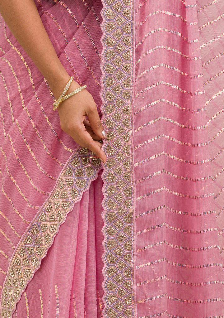 Onion Pink Stonework Chiffon Saree