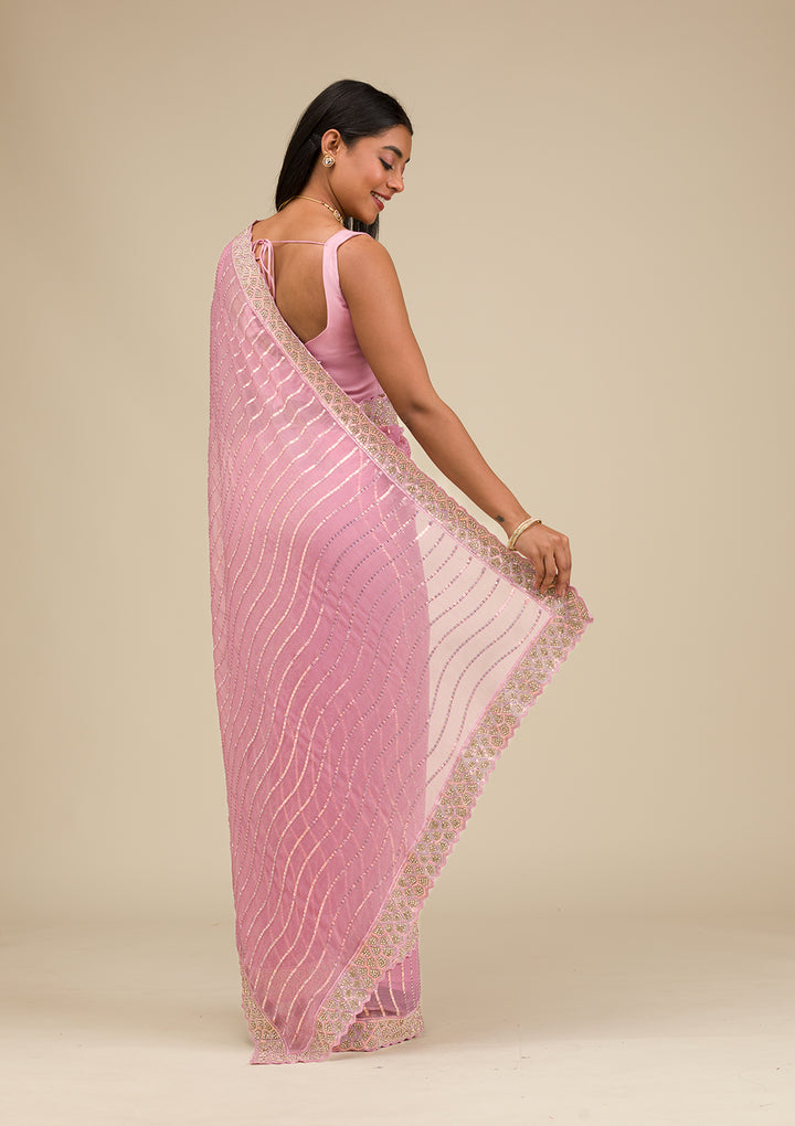 Onion Pink Stonework Chiffon Saree