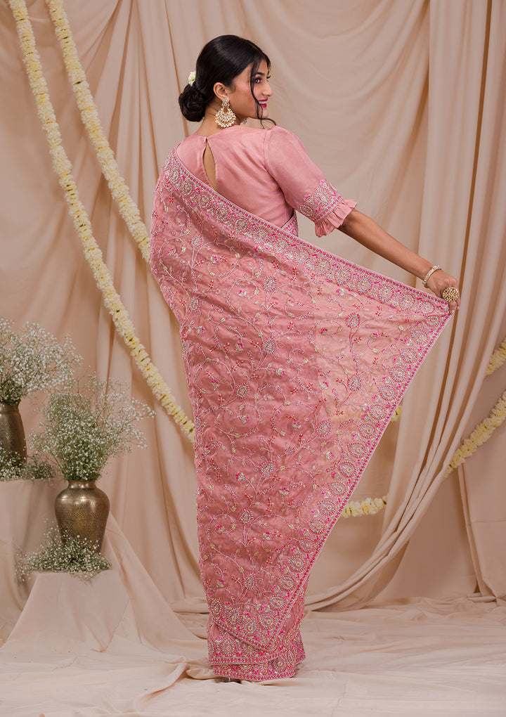 Onion Pink Stonework Net Saree