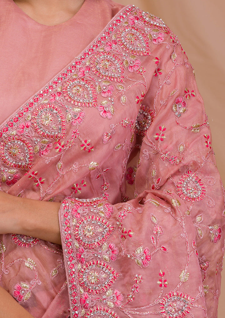 Onion Pink Stonework Net Saree