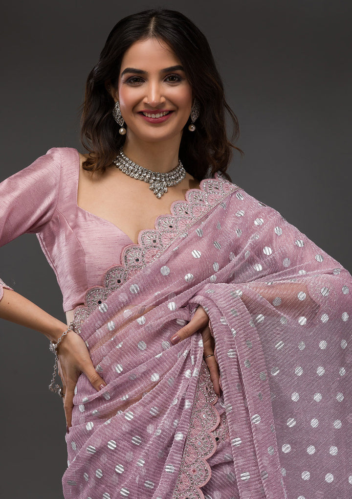 Onion Pink Stonework Shimmer Georgette Saree