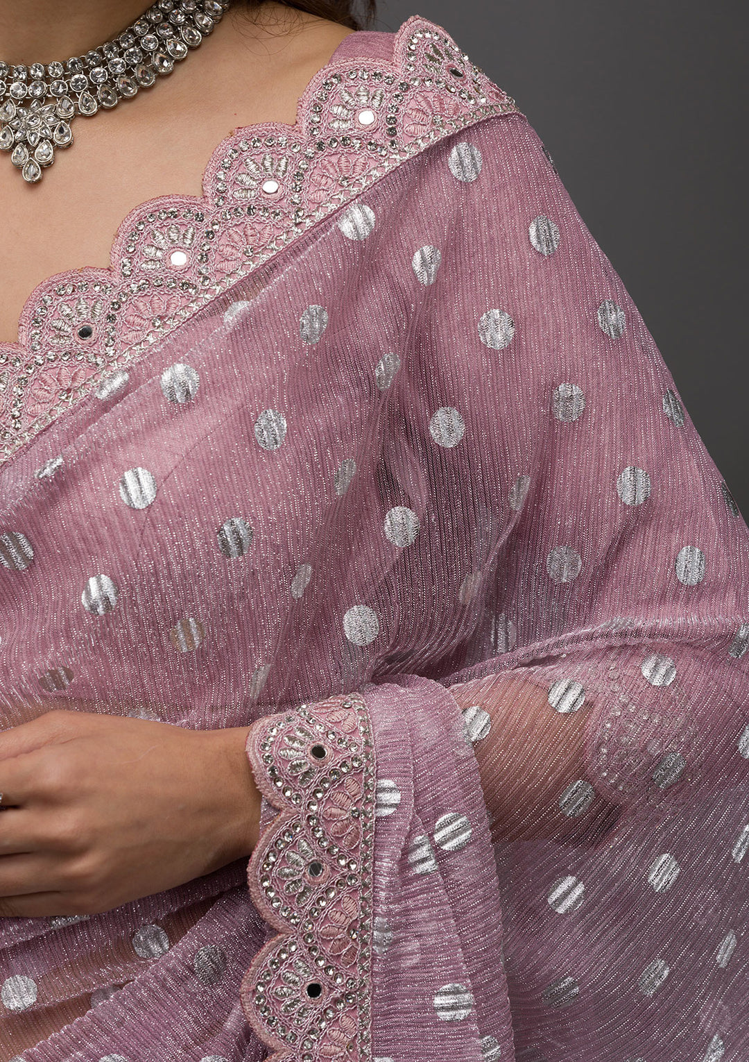Onion Pink Stonework Shimmer Georgette Saree