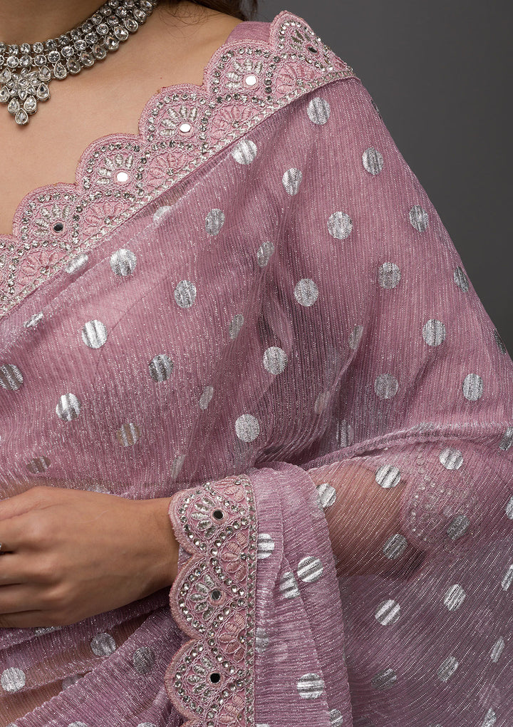 Onion Pink Stonework Shimmer Georgette Saree