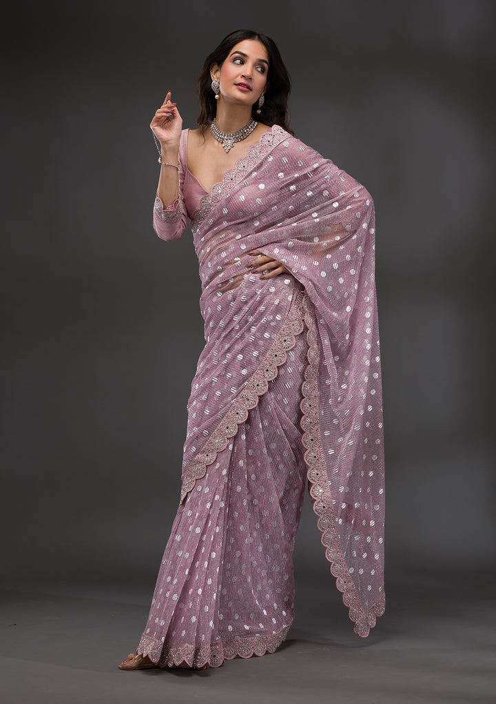 Onion Pink Stonework Shimmer Georgette Saree