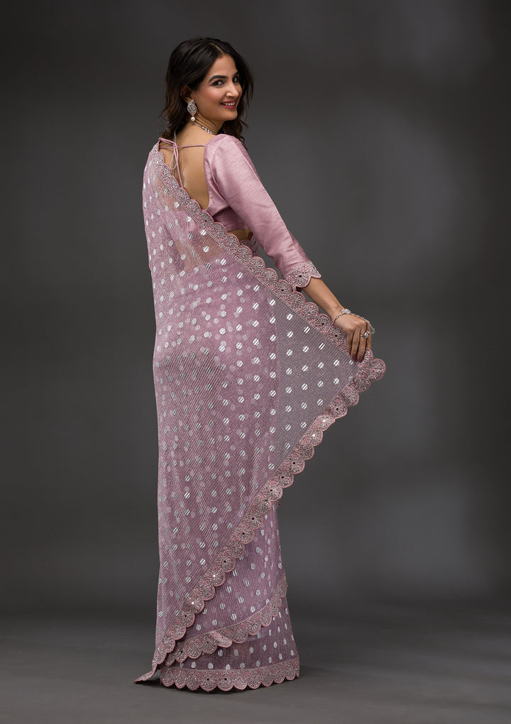 Onion Pink Stonework Shimmer Georgette Saree