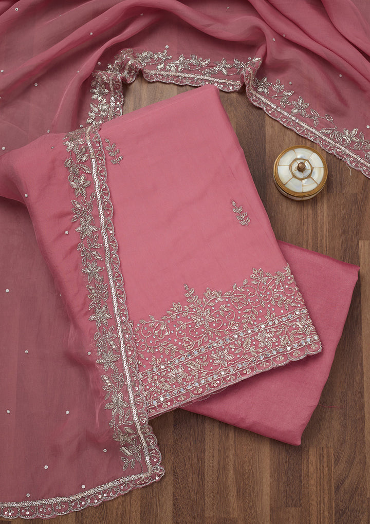 Onion Pink Stonework Tissue Unstitched Salwar Suit