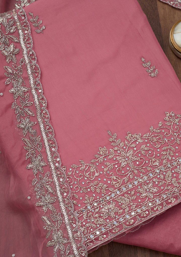 Onion Pink Stonework Tissue Unstitched Salwar Suit