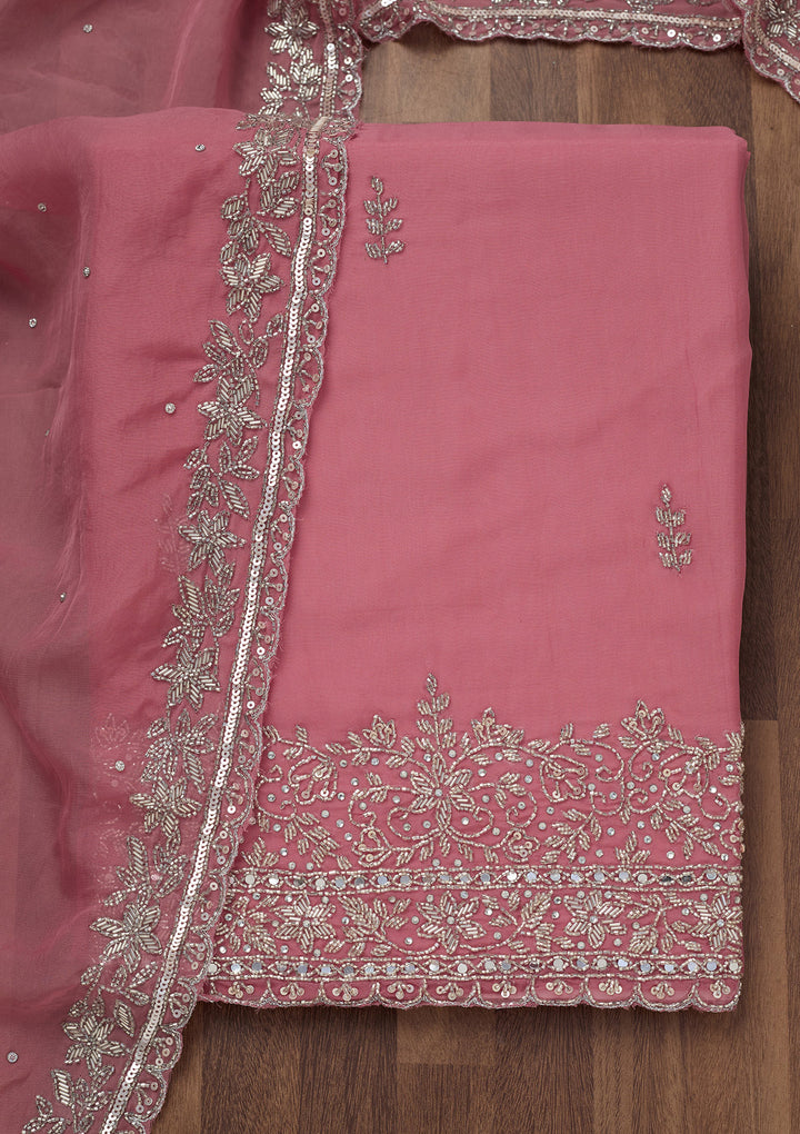 Onion Pink Stonework Tissue Unstitched Salwar Suit