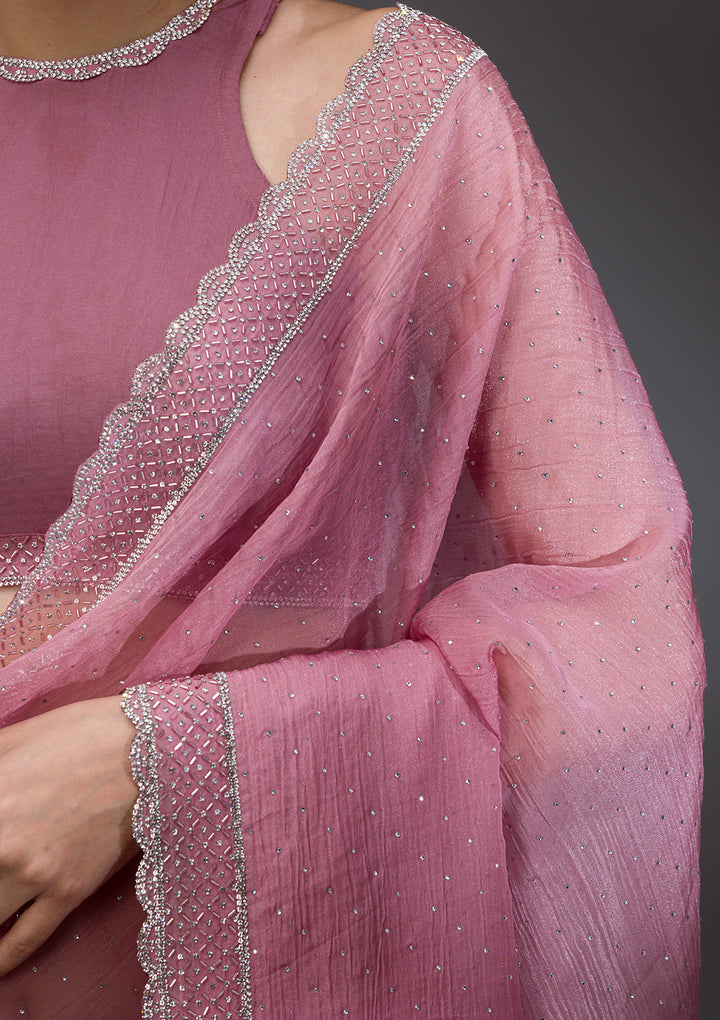 Onion Pink Stonework Tissue Saree