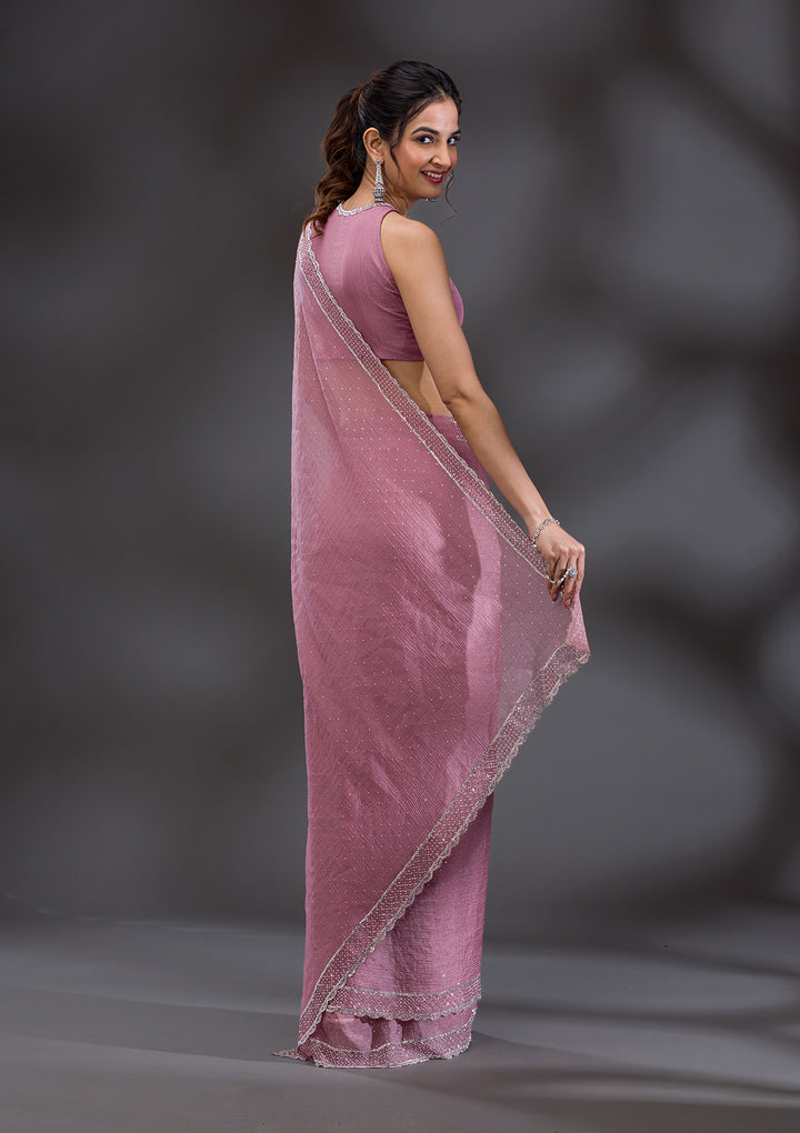 Onion Pink Stonework Tissue Saree