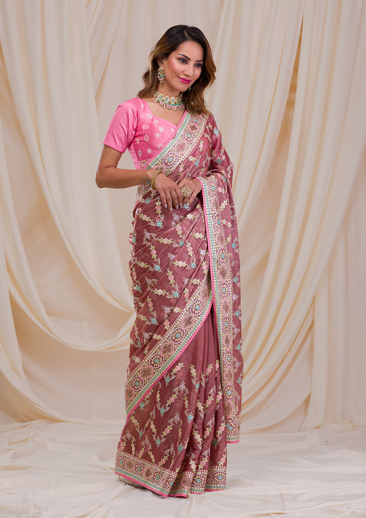 Onion Pink Swarovski Chiffon Saree