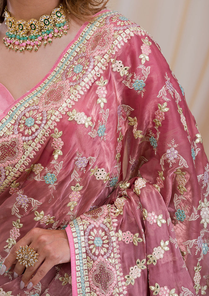 Onion Pink Swarovski Chiffon Saree
