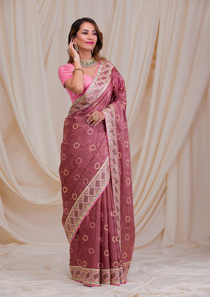 Onion Pink Swarovski Chiffon Saree