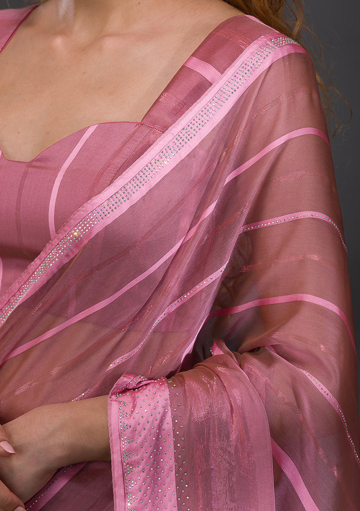 Onion Pink Swarovski Shimmer Georgette Saree